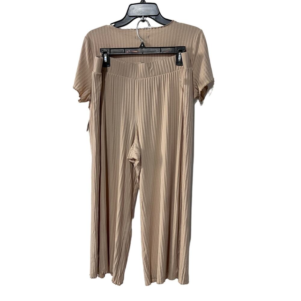ALFANI WOMENS SIZE LARGE RIBBED CAPRI PAJAMA PANTS SET CREAM NEUTRAL NWT - Picture 6 of 14